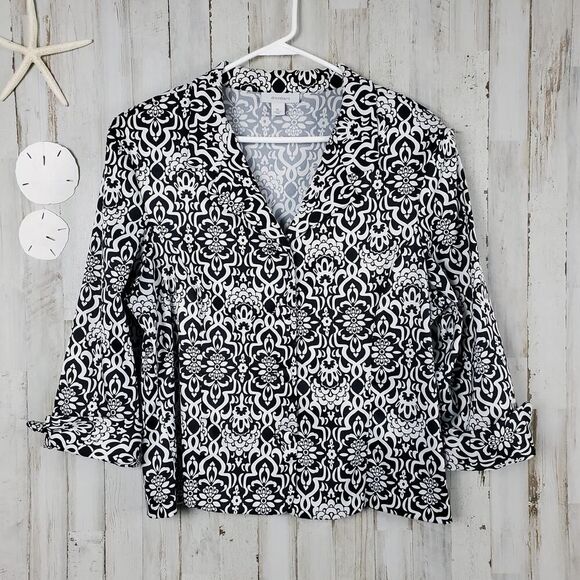 Dressbarn Button Down Blouse Black White Size XL - Picture 9 of 11